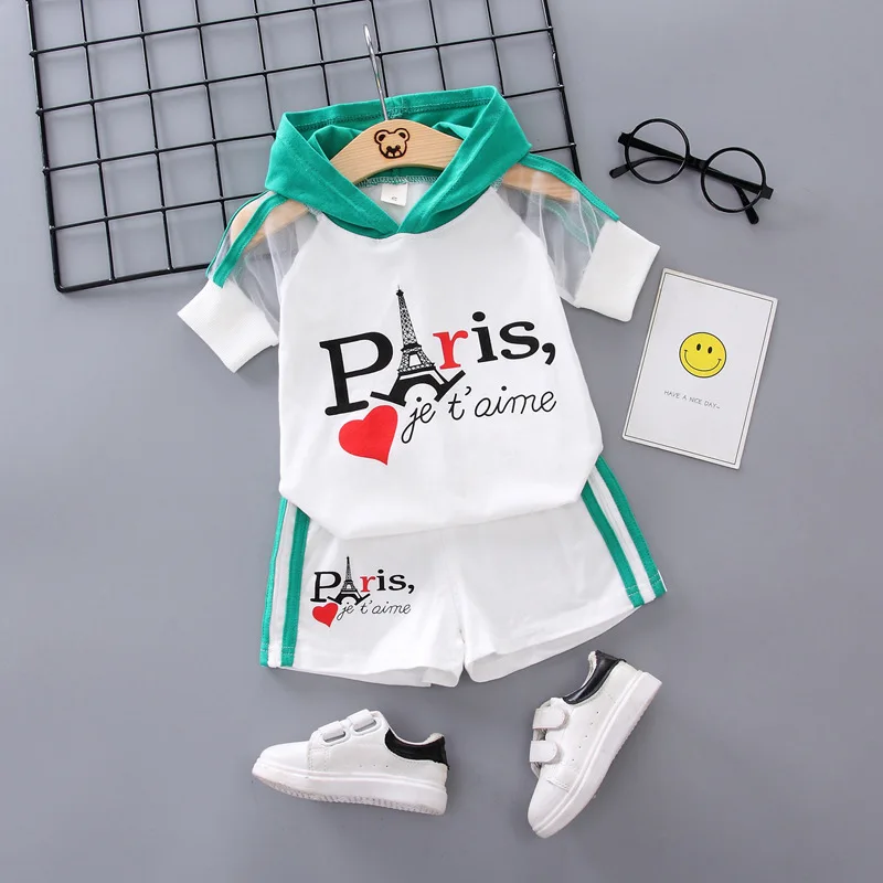 New Summer Baby Girls Clothes Children Boys Sports Letter Hooded T-Shirt Shorts 2Pcs/Sets Toddler Casual Costume Kids Tracksuits