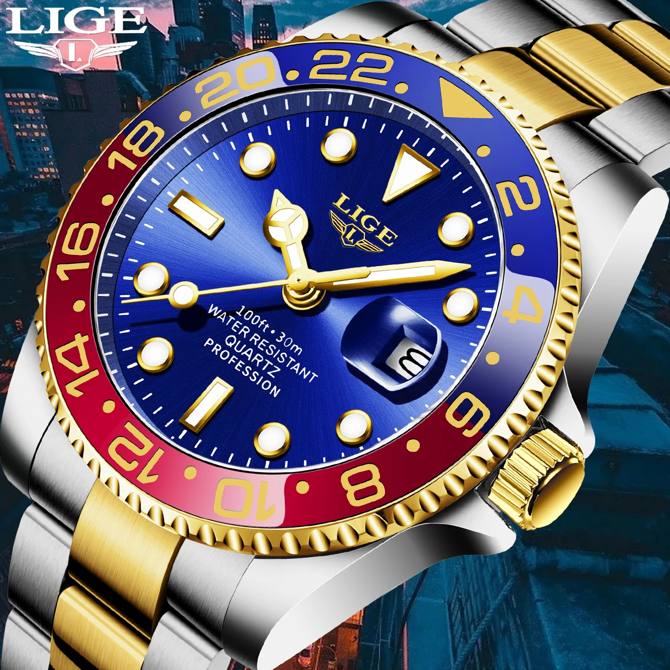 

LIGE Fashion Diving Watch Men Top Brand Luxury Waterproof Men's Quartz Wristwatches Casual Sports Luminous Date Chronograph