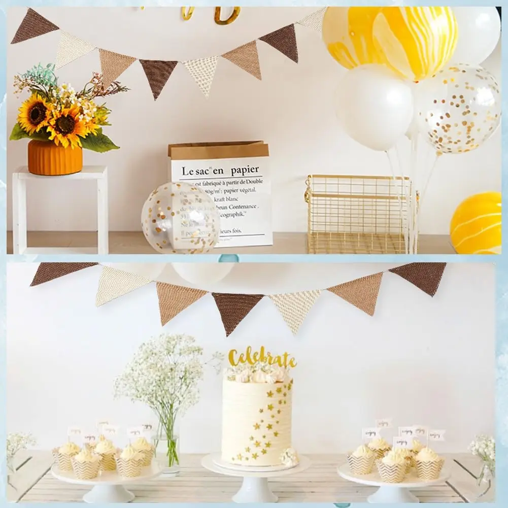 12FT braune Wimpelbanner Sackleinen Dreieck Flaggen Kaffee Leinen Schnur Schnur für DIY Feier Geburtstag Hochzeit Party Dekoration – Detail 5