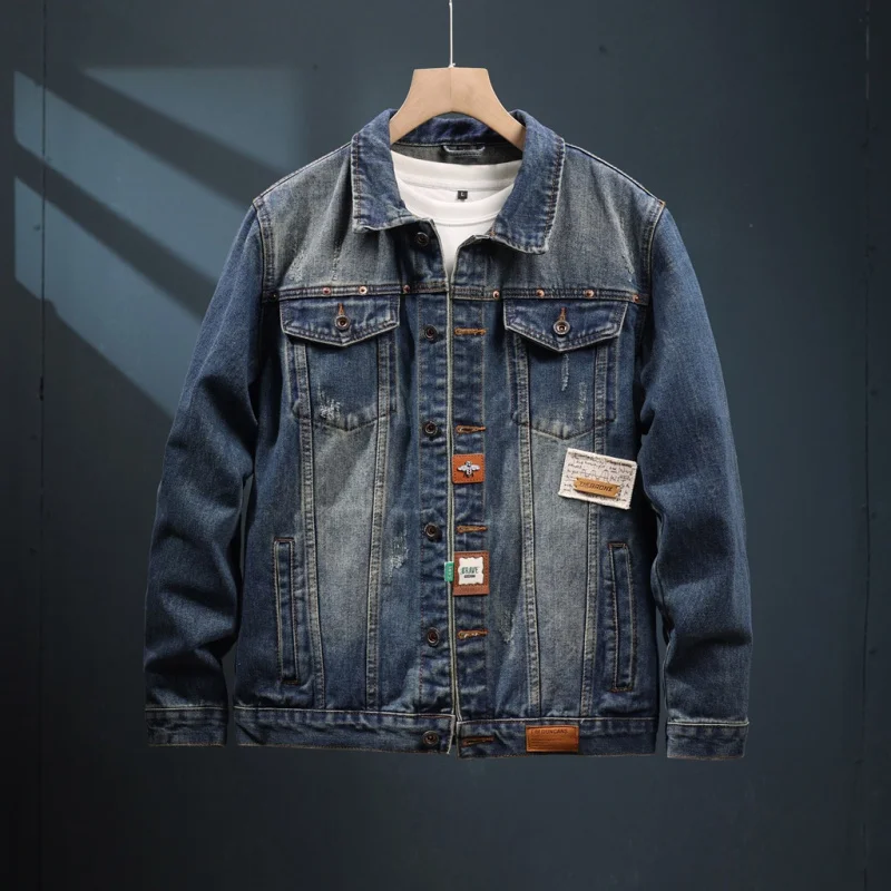 

2024 Spring and Autumn Printed Vintage Denim Jacket Men's Fashion Brand Handsome Street Style Leisure Cargo Nostalgic Washed Top