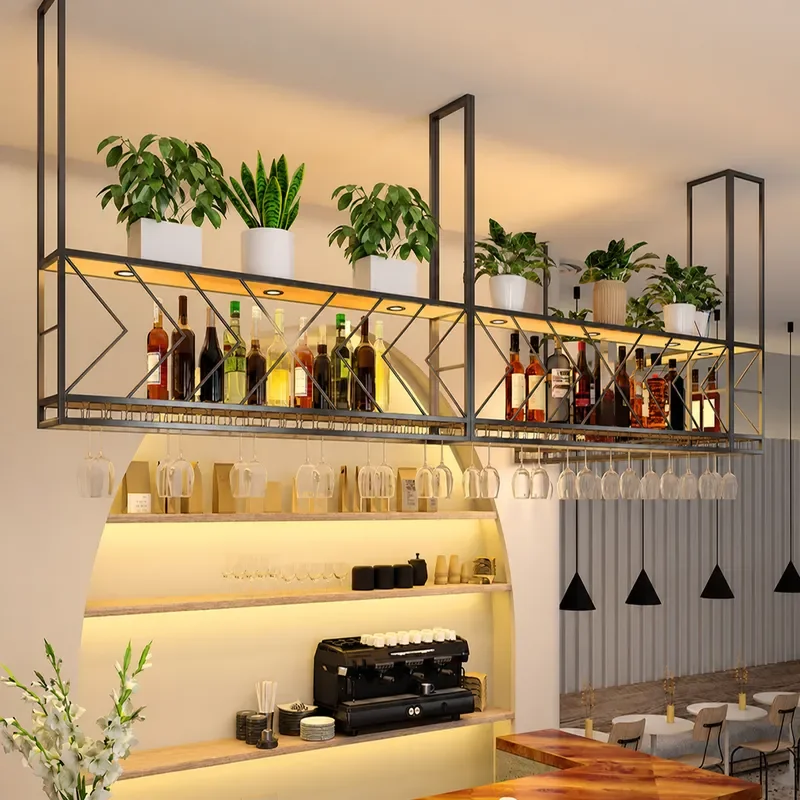 Luxury Bar Top Wine Rack Hanging Glass Holder Upside Down Goblet Storage Cabinet Red Wine Bottle Display Stand for Home