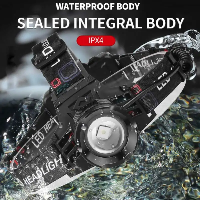 30W XHP70 LED Telescopic Zoom Headlamp 2*1500mAh 18650 Battery USB-C Rechargeable IPX4 Waterproof 90° Adjustable Headlight