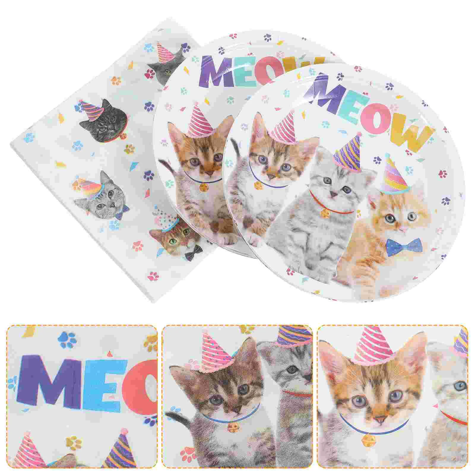 Dog Party Decorations Kitten Parties Supplies Paper Tray Pet Cat Pattern Napkins Hat Theme Birthday Child