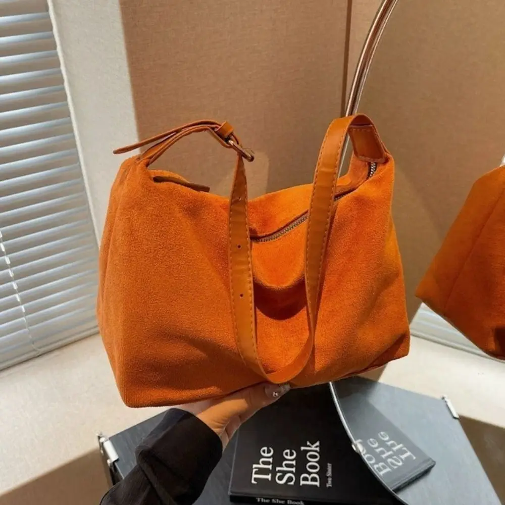 Bolso de Mano Impermeable, Bolso de Hombro de Gamuza, Gran Capacidad, Bolso de Moda Estilo Hobo, Color Sólido, Estilo Coreano, Bolso Tote para Mujer, Viaje