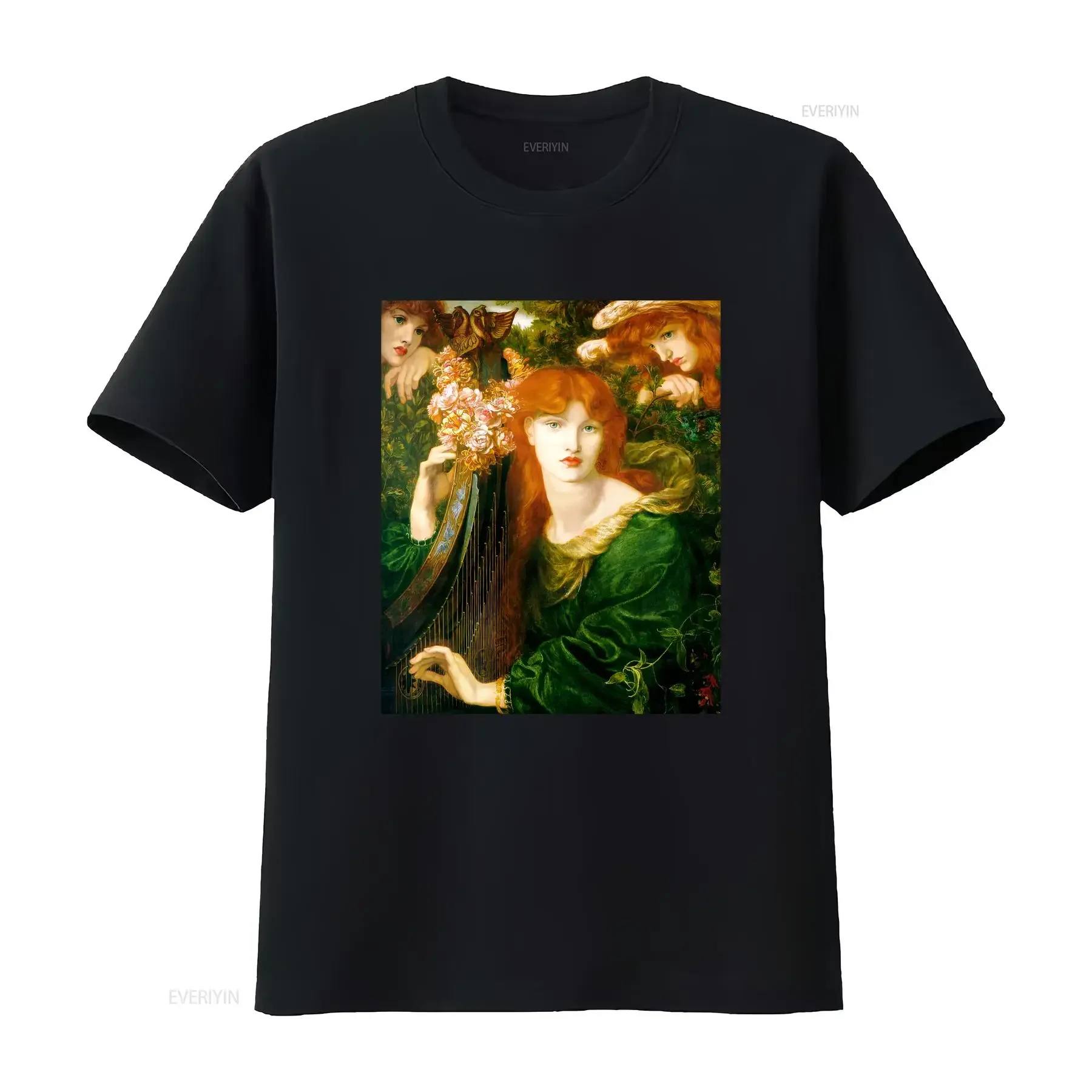 Camiseta The Garland Dante Gabriel Rossetti Romantismo para Ele e Ela, vintage, lavada, streetwear, elástica, estilosa, com estampa gráfica.