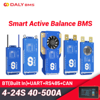 Daly BMS Smart Lifepo4 8S BMS Active Balancer 1A 4S 12V 16S 48V 24S 72V BT 40A 60A 80A 100A 150A 200A 250A 300A 400A 500A CAN