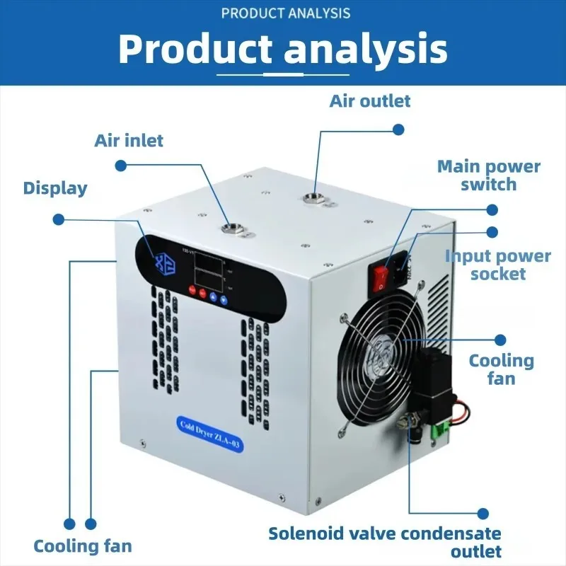Small Refrigerated Air Dryer Compressor Cold Dryer Filter Compressed Air Treatment Equipment Auto Drain