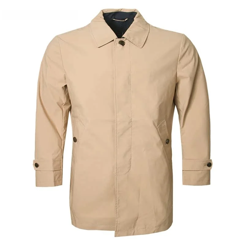 Jaqueta Masculina London Fog de Comprimento Médio, Novo Estilo Primavera, Casaco Casual de Negócios, Corte Padrão, Tecido Poliéster Revestido, Bolso Lateral
