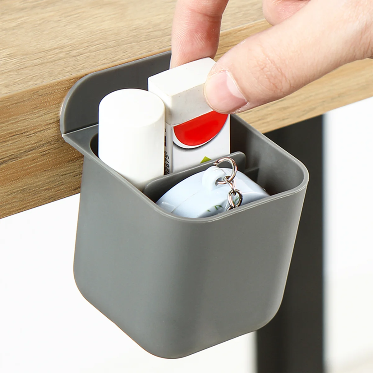 2pcs Multifunction Pen Container Delicate Stick-on Pen Storage Container Simple Storage Holder for Home Office (Grey)