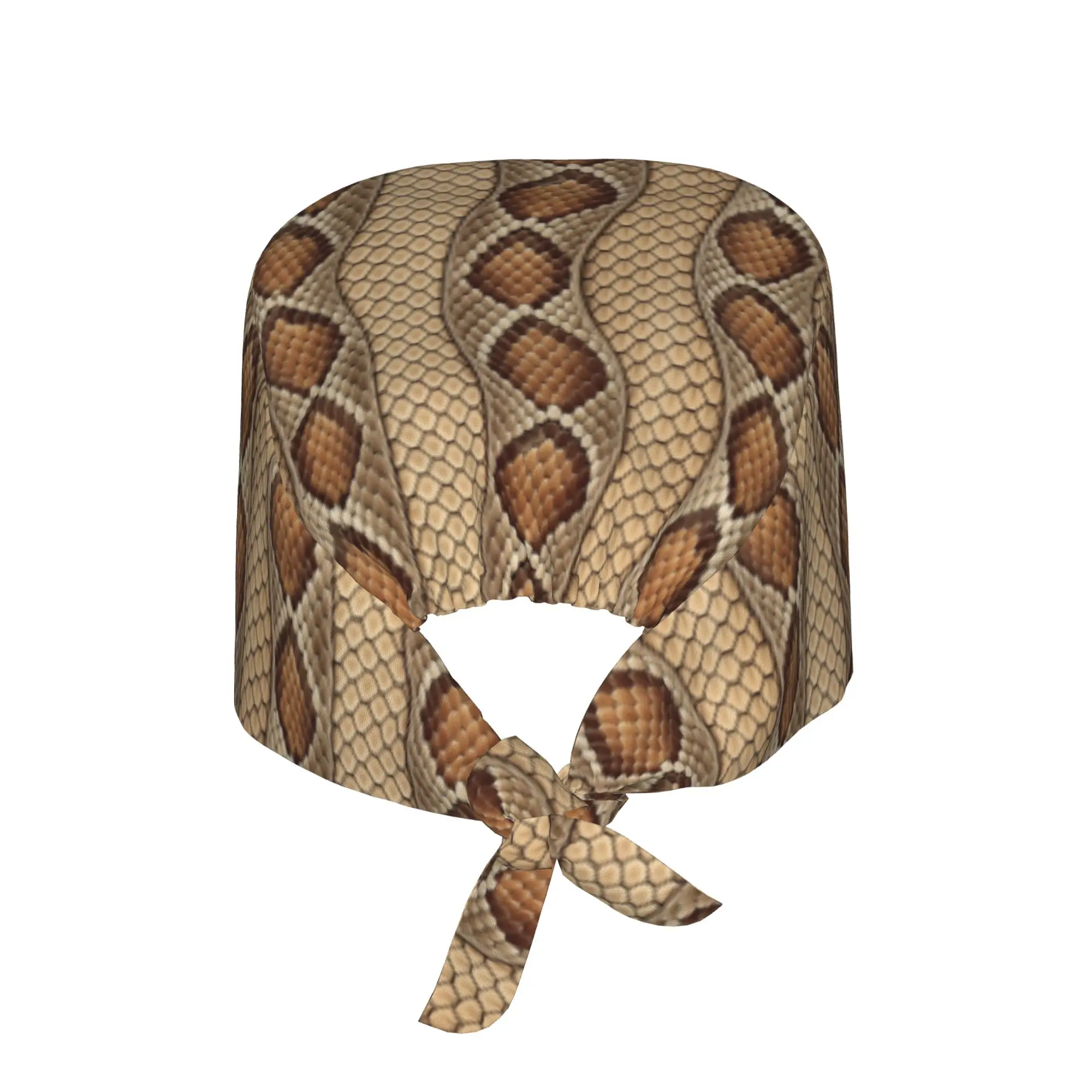 Large Reptile Snake Skin  Scrubs Cap Surgical Hats Women Men Gold Brown Tan  Operating Room Cap Operator Hats Lab Works Hat