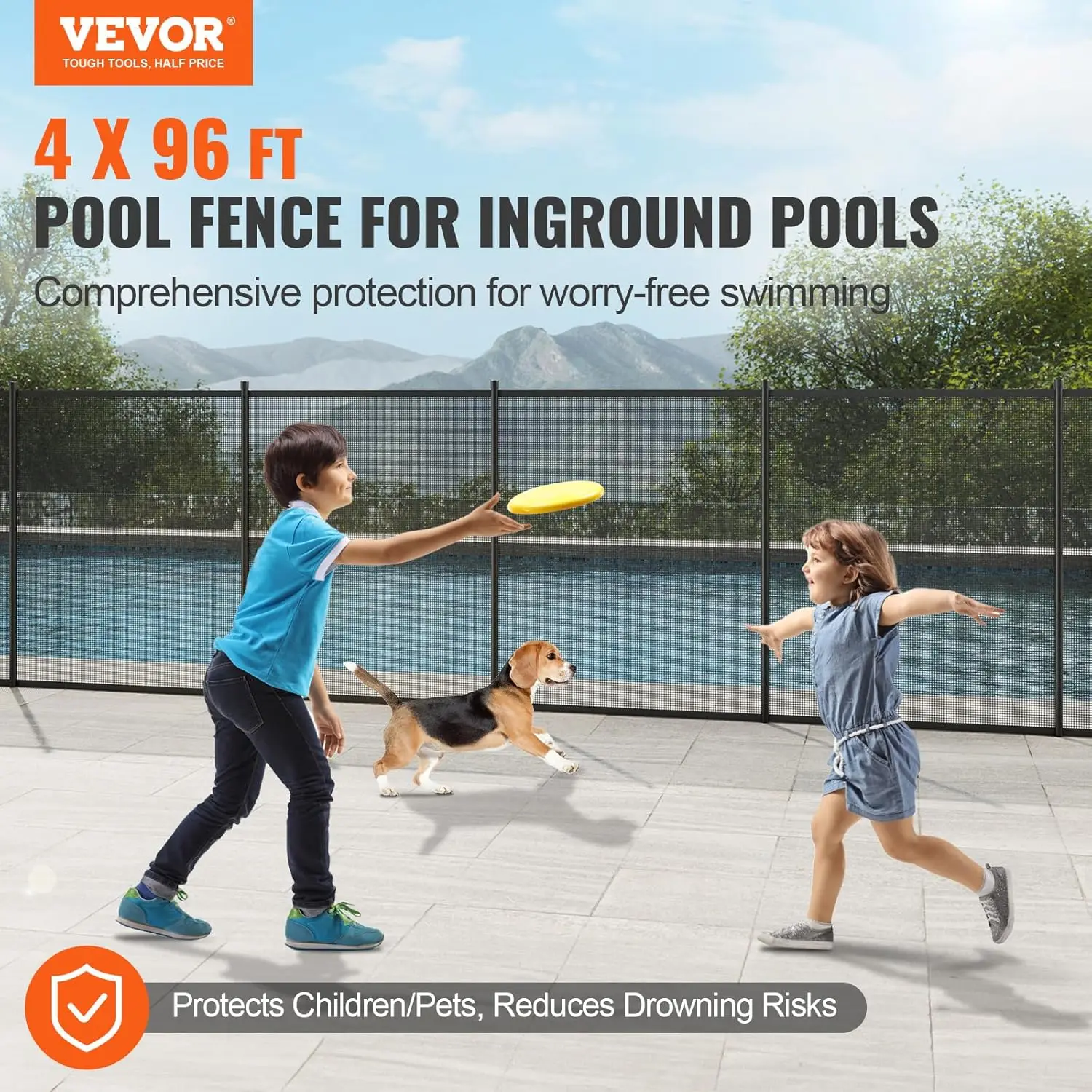 Vevor Pool Fence, 4 X 96 Ft Pool Fences For Inground Pools, Removable Pool Fencing, Easy Diy Installation Swimming Pool Fence,