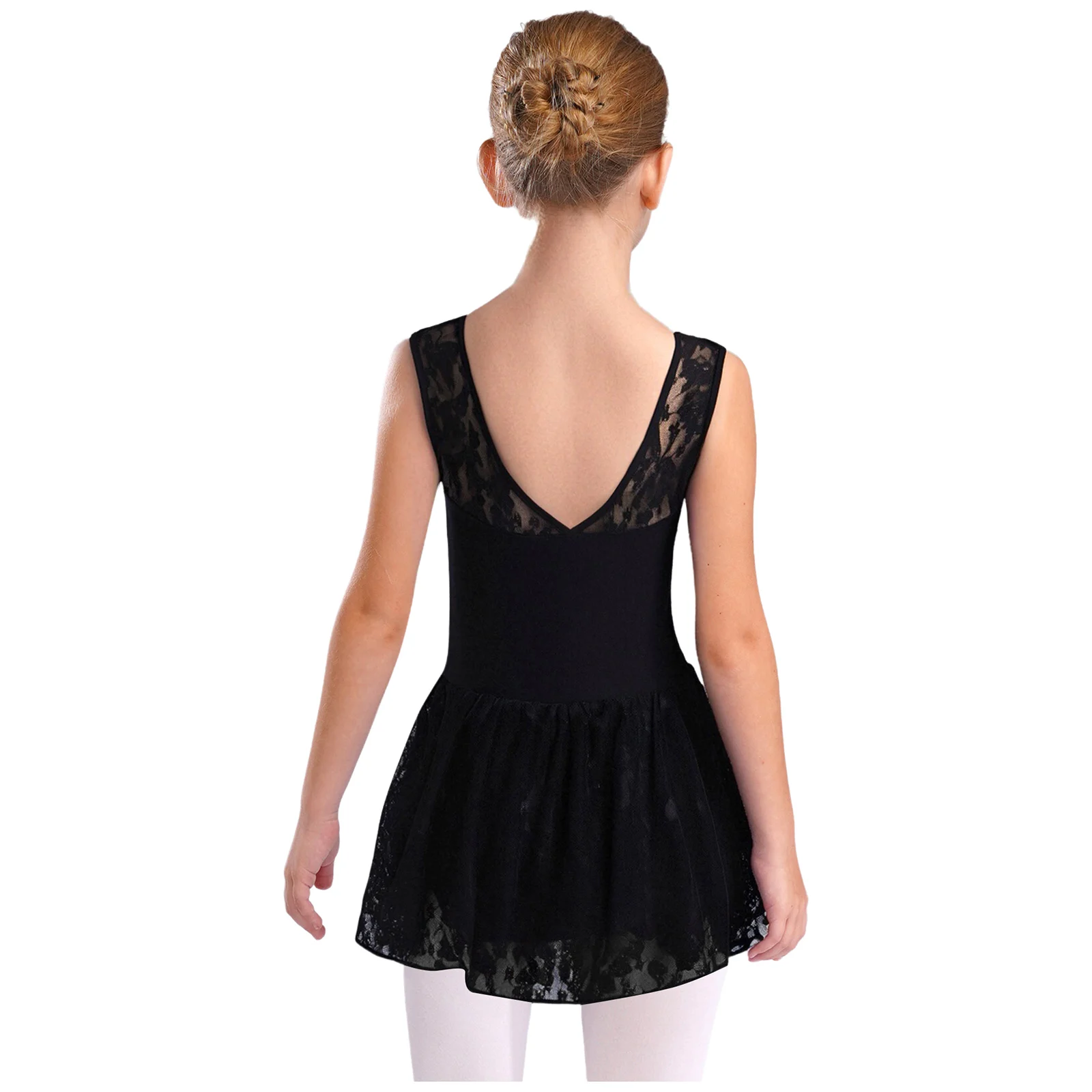 Kinder Mädchen Ballett Tanz Kleid Ärmellos V-Rücken Blumen Spitze Patchwork Tanz Trikot Kleid Ballsaal Praxis Leistung Kostüm