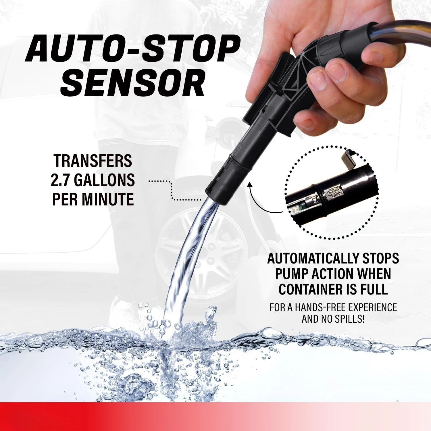 

5th Gen TRFA01 Fuel Transfer Pump with Overfill Protection (2.7 GPM) Universal Gas Can Adapter, 39.4 inch Vinyl Hose