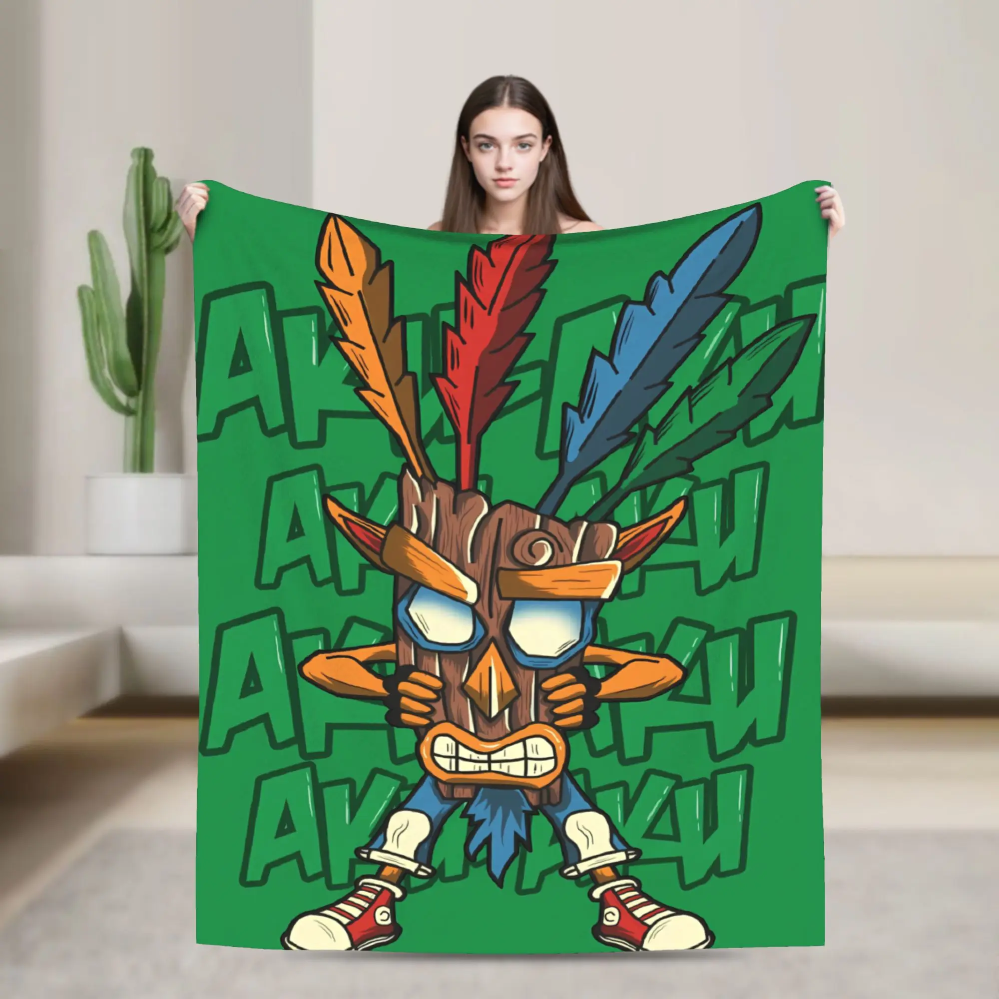 Crash Bandicoot Green Mask Warm Blankets  Students Plush Throw Blanket Funny Living Room Flannel Bedspread Sofa Bed Cover
