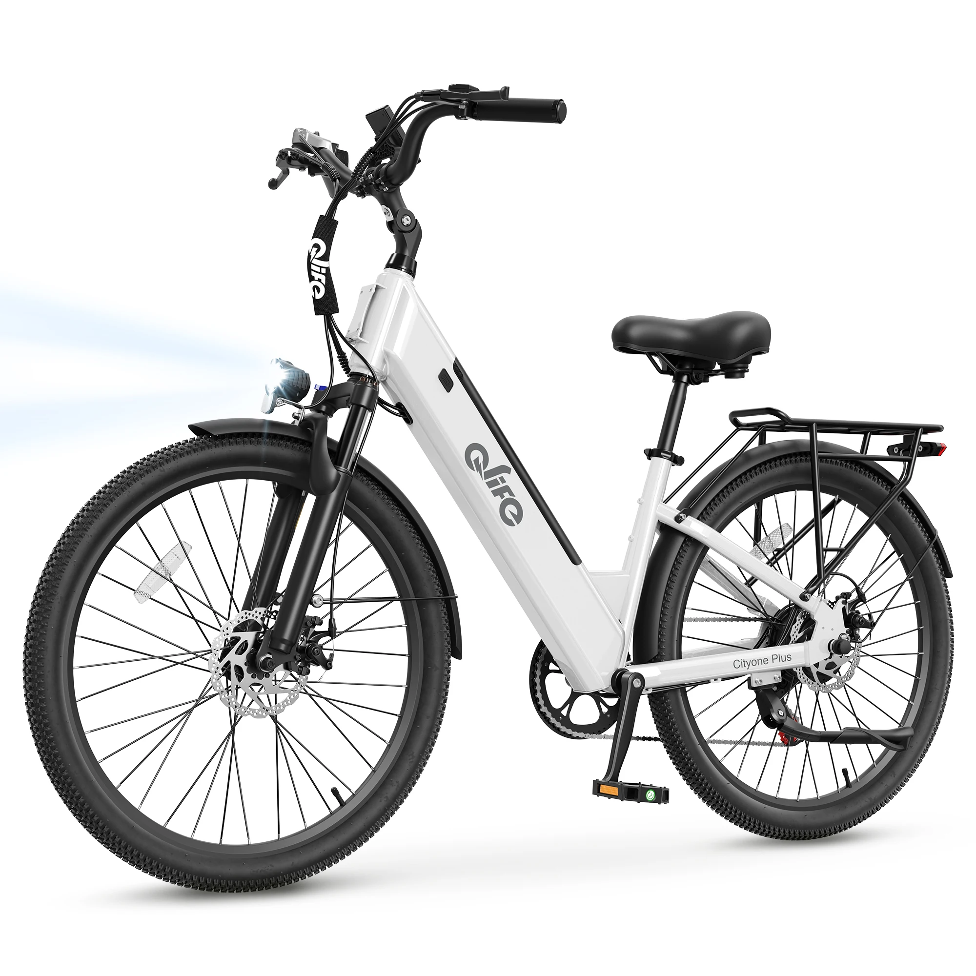 Qlife Cityone Plus St Electric Bike for Adult, Peak 1500W Motor 48V 15Ah Battery, 28MPH 80 Miles, 26“ Step-Thru Electric Bicycle, 7-Speed Commute E-Bike