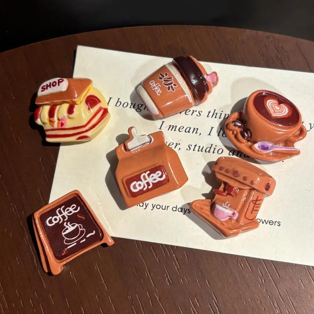 6Pcs Resin Refrigerator Magnet Coffee Theme Refrigerator Magnet Resin Decorative Fridge Magnet Memo Notes Photo Holder