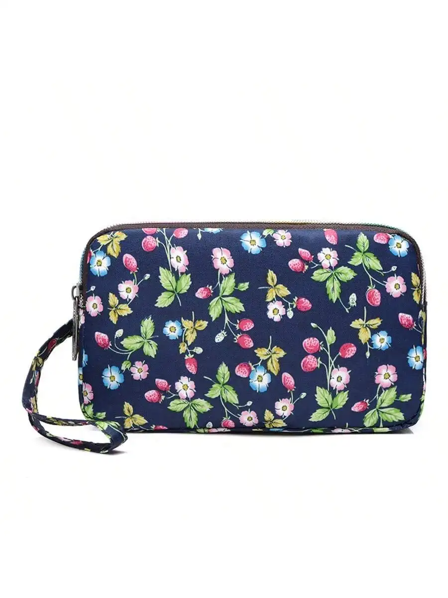 Bolsa de celular feminina simples com zíper de três camadas, bolsa de grande capacidade, bolsa de moedas portátil moderna e versátil