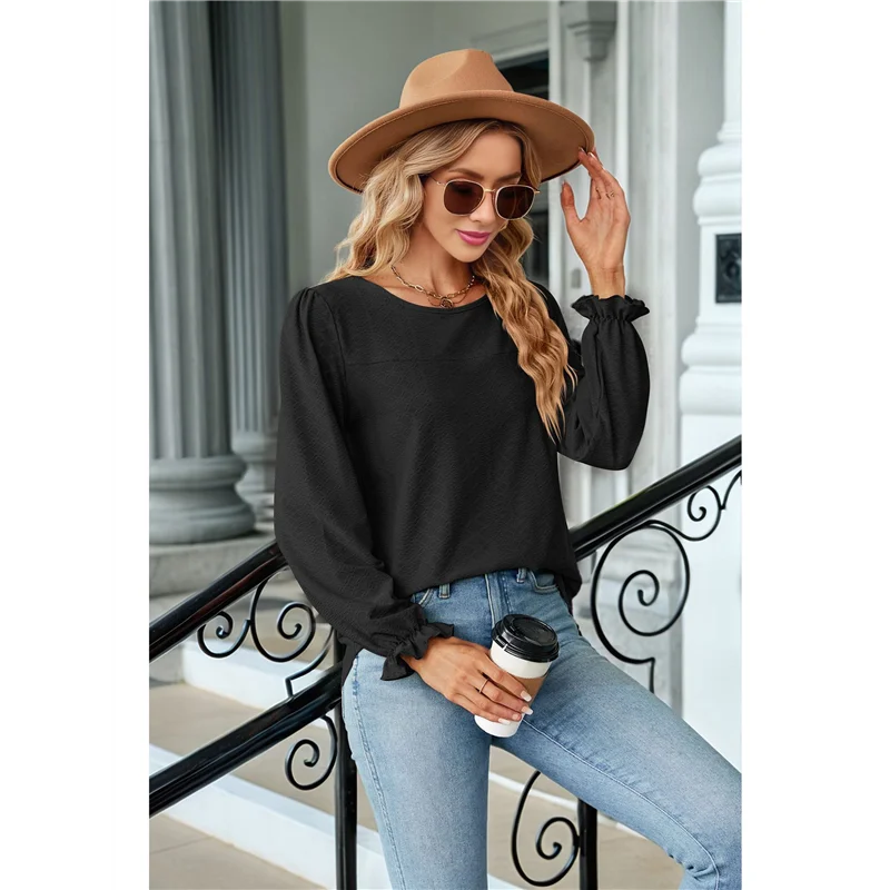 

CGS-Womens Long Puff Sleeve Shirts Casual Tops Dressy Blouses Tunic Fall Fashion 2025 Trendy Loose Outfits