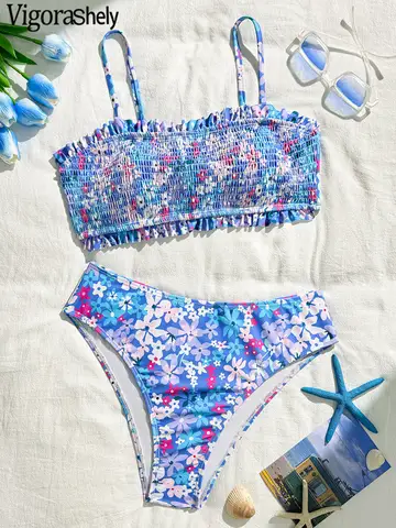 Vigoashely 2025 Sexy Strapped Bikini High Waist Push UP Swimsuit Women Swimwear Lady Print Biquinis Backless Beach Bathing Suit