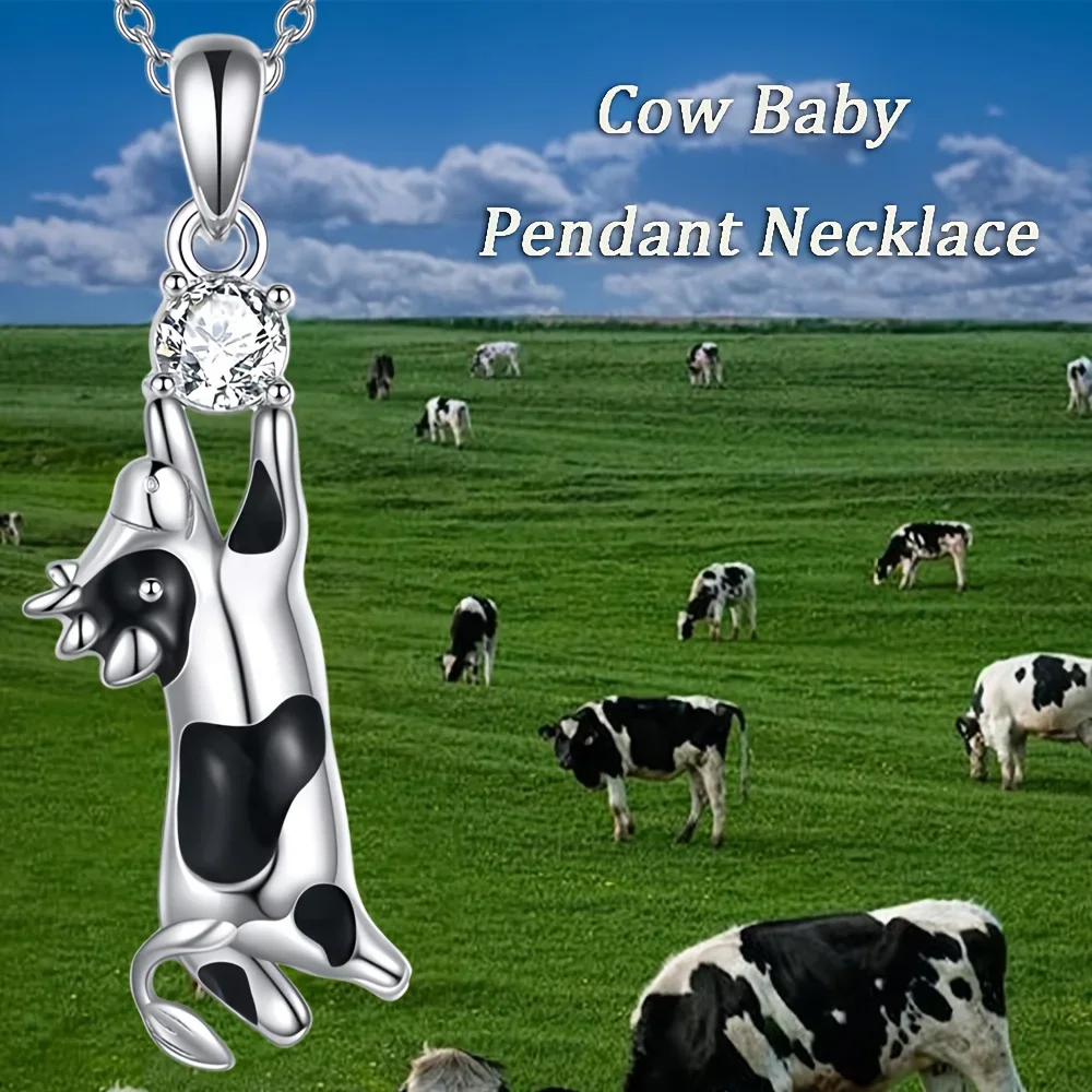 Fashion1pc Fashionable and Cute Cow Pendant Necklace, Unisex Shiny Zircon Decoration, Long Creative Christmas Gift Niche StyleEx