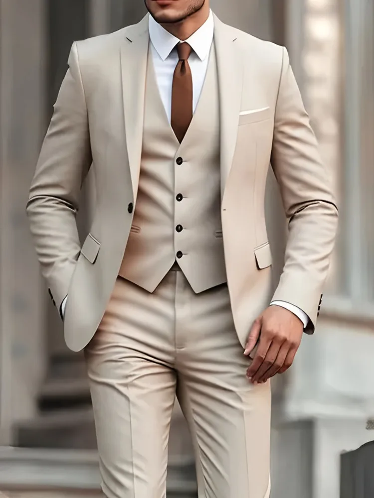 Neue Beige Anzug Männer Business Smoking Formale 3/2/1 Stück Kleid Einreiher Bräutigam Trauzeuge Prom Hochzeit Party – Detail 2