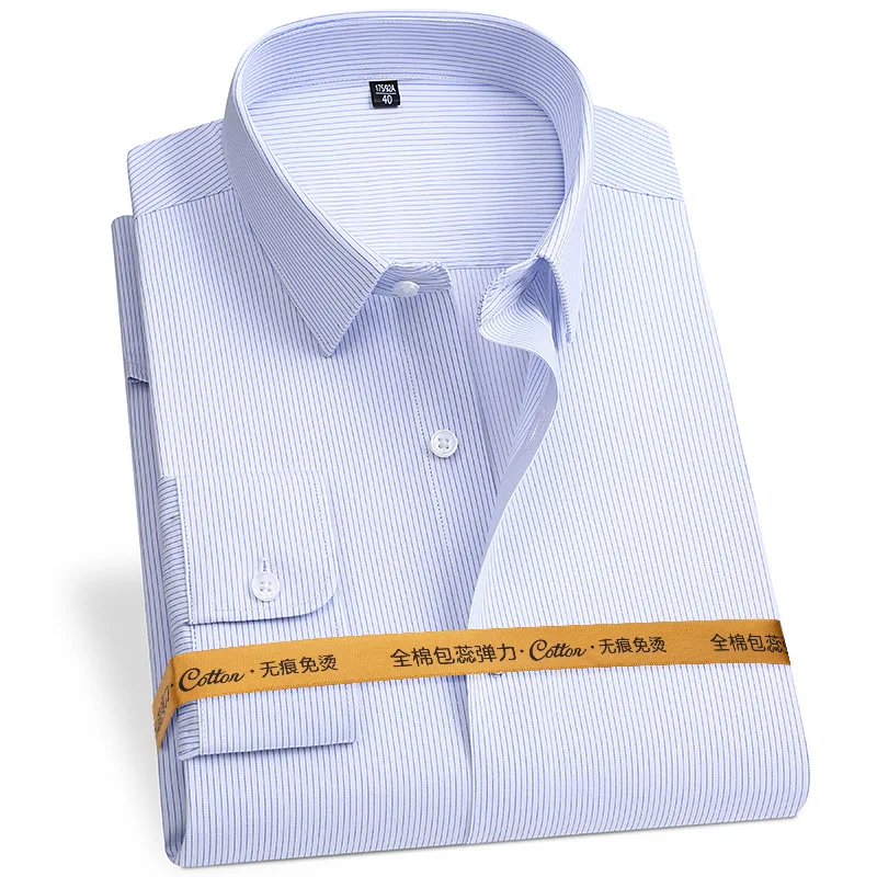 New Fabric 80% Cotton 15% Elastic Silk 5% Spandex No-Iron Anti-Wrinkle Micro Elastic Long-sleeved Shirts Men Formal Business