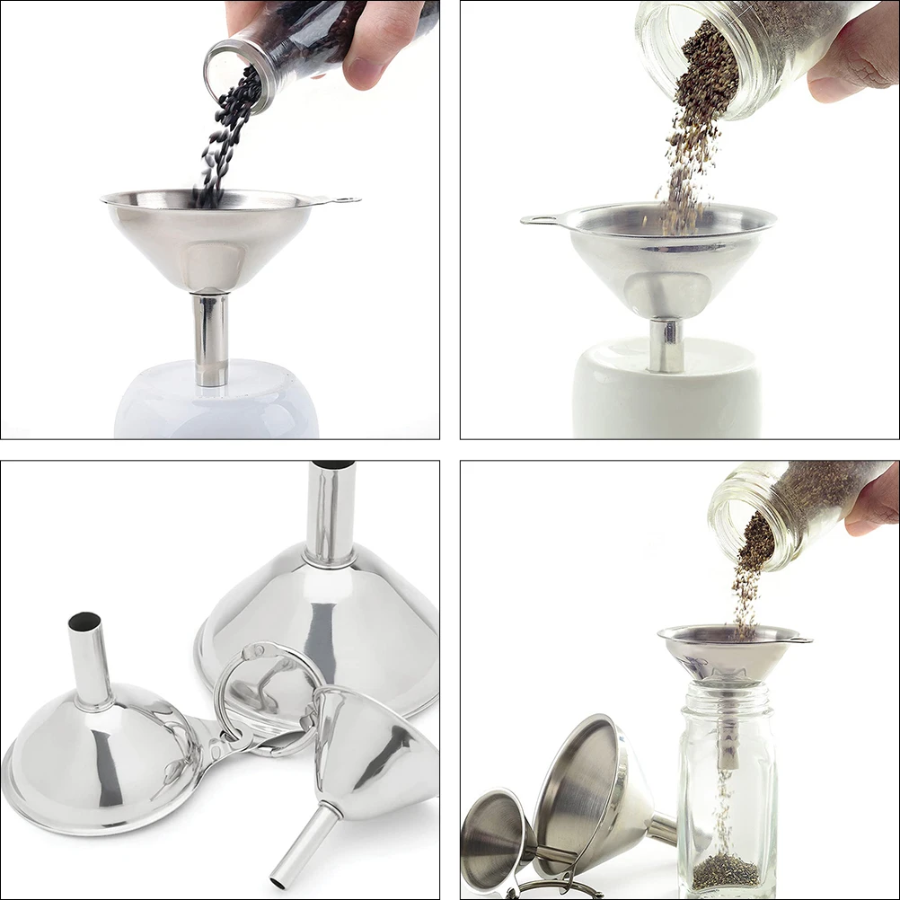 

3Pcs Kitchen Funnel Stainless Steel Oil Wine Liquid Dispensing Tool for Home Use Kitchen Funnel Wine Filter