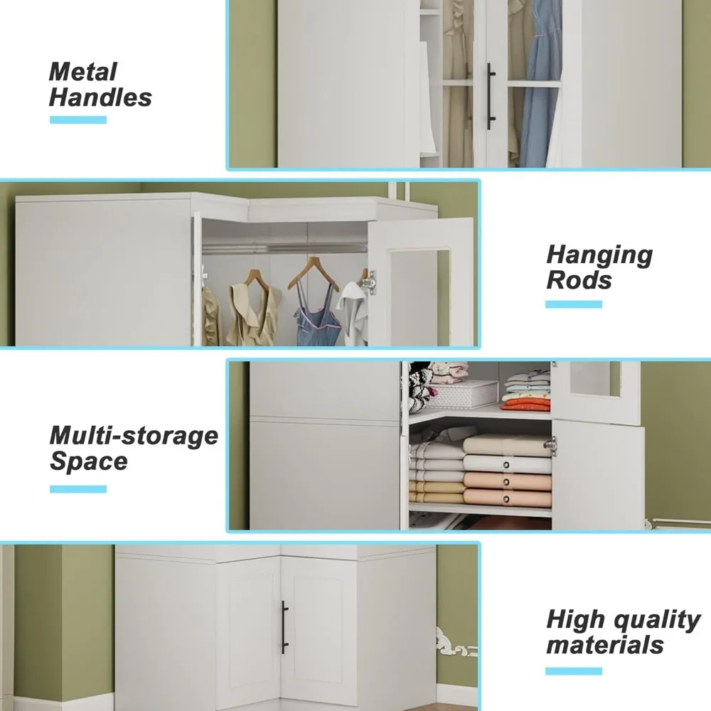 Armadio guardaroba in legno di grande capacità con spazio sospeso e ripiani per riporre i vestiti