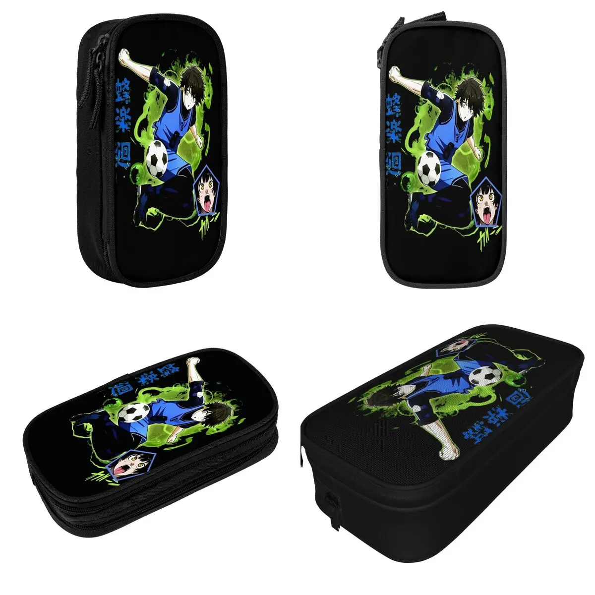 Meguru Bachira مقلمة قفل زرقاء متعة مانغا كرة القدم أنيمي صندوق القلم أكياس طالب تخزين كبير اللوازم المدرسية قلم رصاص الحقيبة