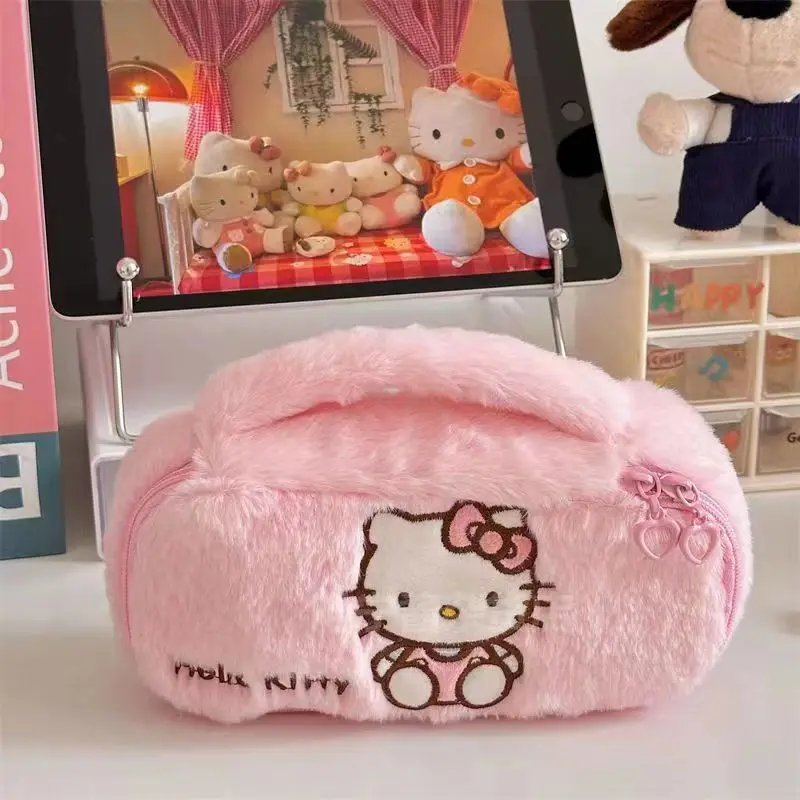 Sanrio Hello Kitty Plush Pencil Case Cute Cartoon Kuromi My Melody Stationery Supplies Women Cosmetic Bag School Supplies Gifts