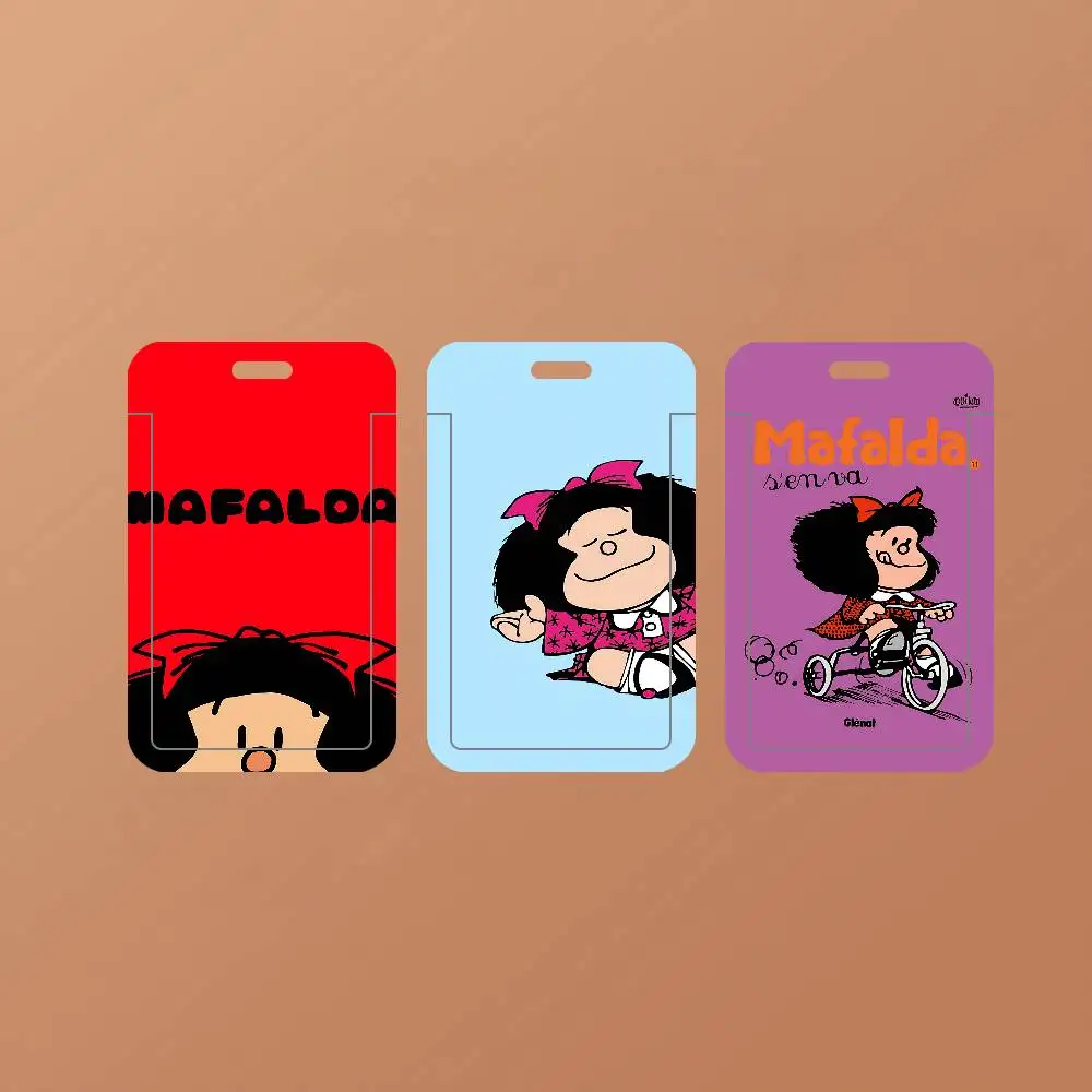 Porta Tarjetas de Identificación con Diseño de Mafalda, Porta Credenciales de PVC, Funda para Tarjetas con Ventana Transparente, para Estudiantes y Tarjetas de Autobús