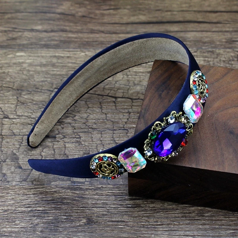 Handmade Vintage Hair Jewelry Pink Green Black Crystal Hairbands Royal Blue Rhinestone Women Designer Headbands For Girls