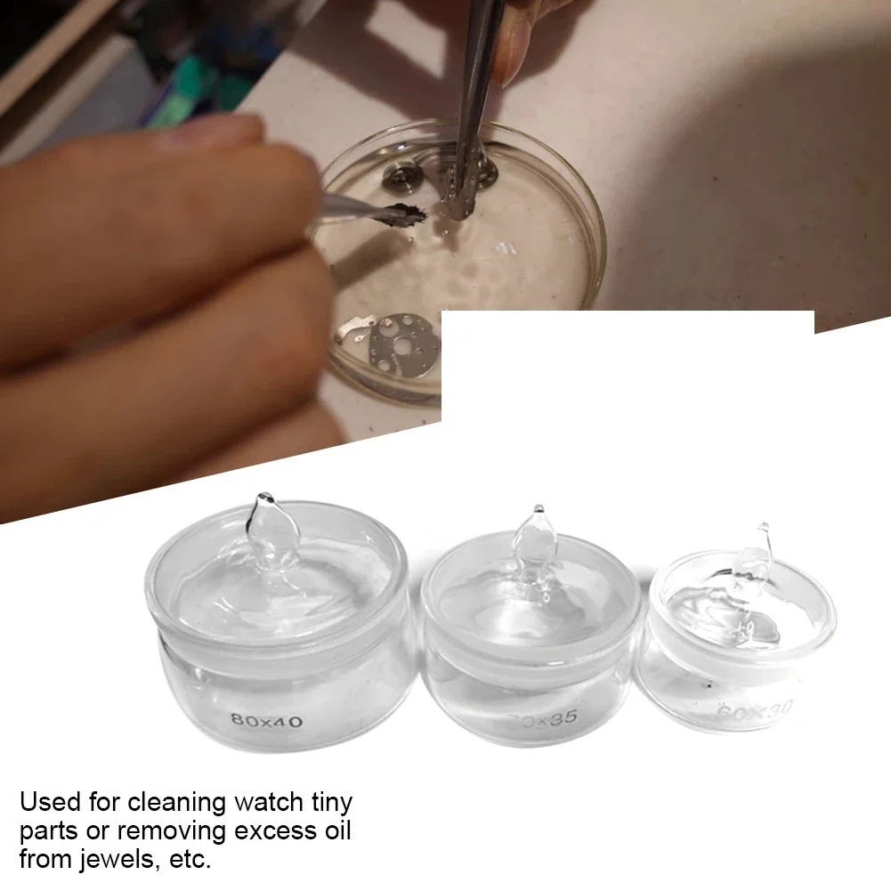 1pcs Flat Weighing Bottle Laboratory Glassware Watch Movement Spare Parts Box Watch Oil Washing Tank Movement Repair Pot