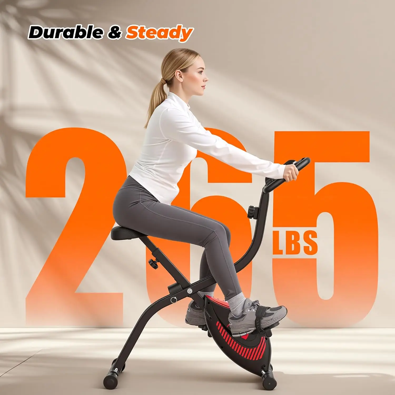 Folding Exercise Bike with Magnetic Resistance Adjustable Seat LCD Display 265 Lbs Capacity‑Steel Frame Home Gym