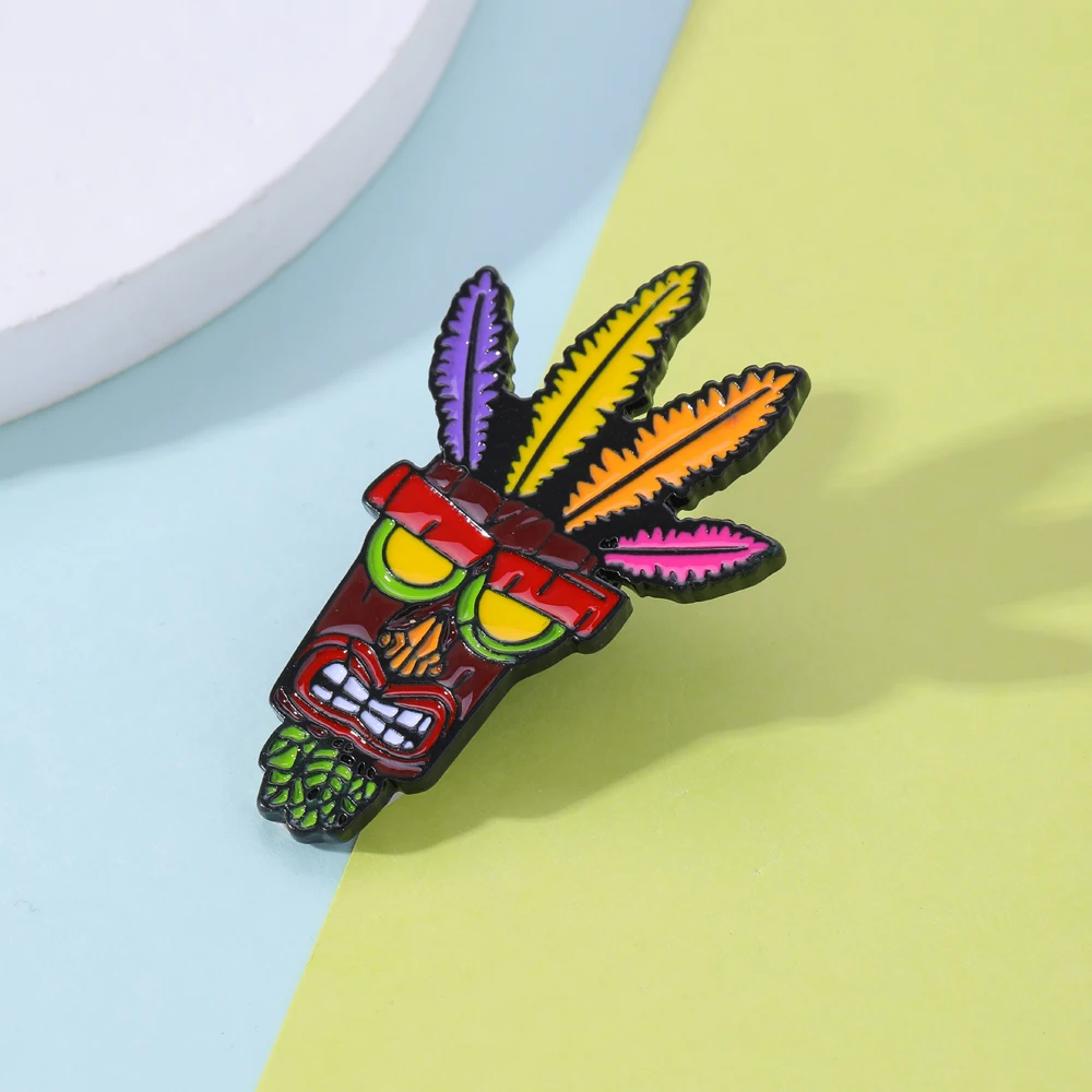 Colorful Crash Bandicoot AKU Mask Enamel Pins Skull Totem Metal Brooches For Gaming Peripherals Man Women Jacket Backpack Gift