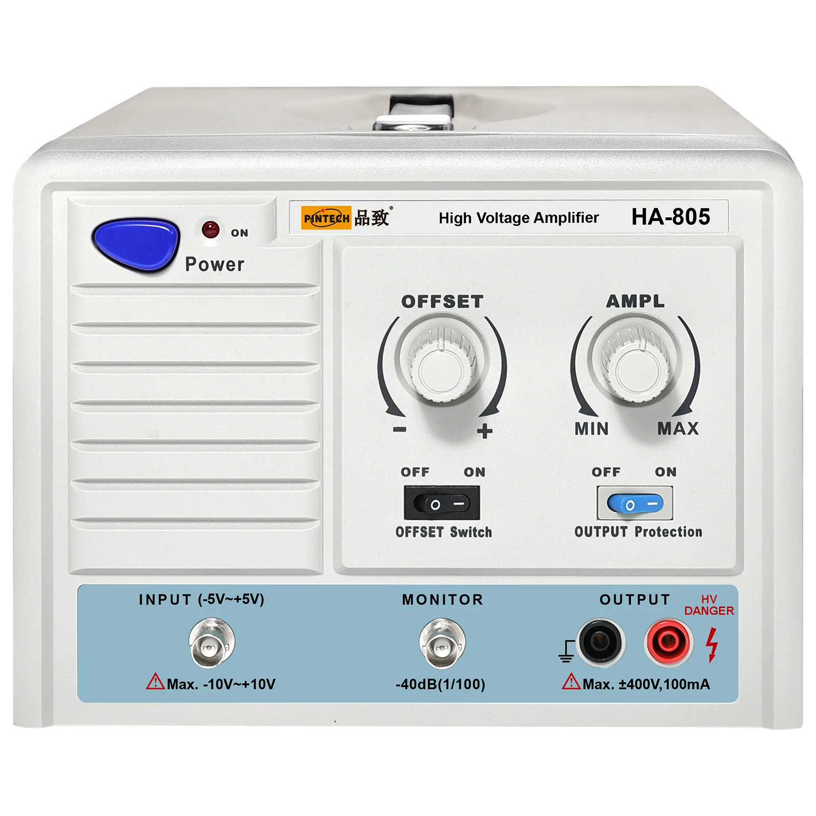 PINTECH HA-805 High Voltage Amplifier, 300kHz, 800Vp-p, Voltage Signal Amplifier with Output Protection Switch