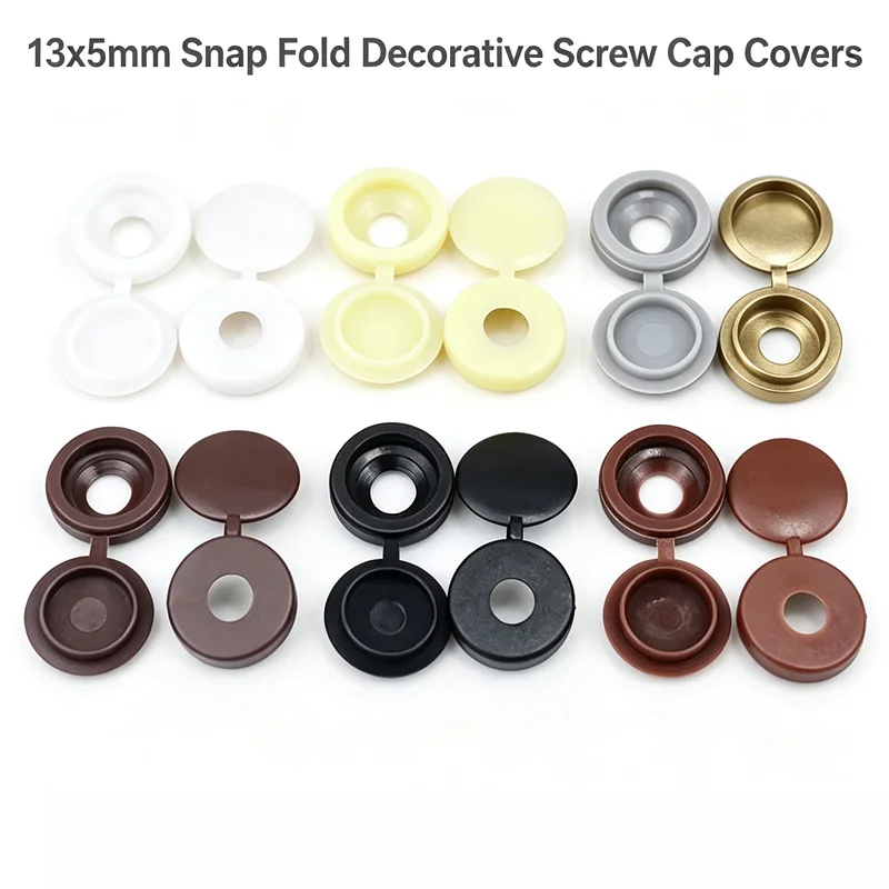 Multi-Color Plastic Hinged Screw Cap Covers 13x5mm, Snap Fold Decorative Hardware Nut Bolt Protective Caps