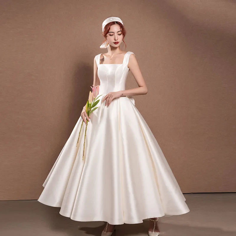 

Light Wedding Dress 2025 Spring/Summer New Style Daily Simple Forest Style Dress Strap Outward Yarn Satin Light Wedding Dress