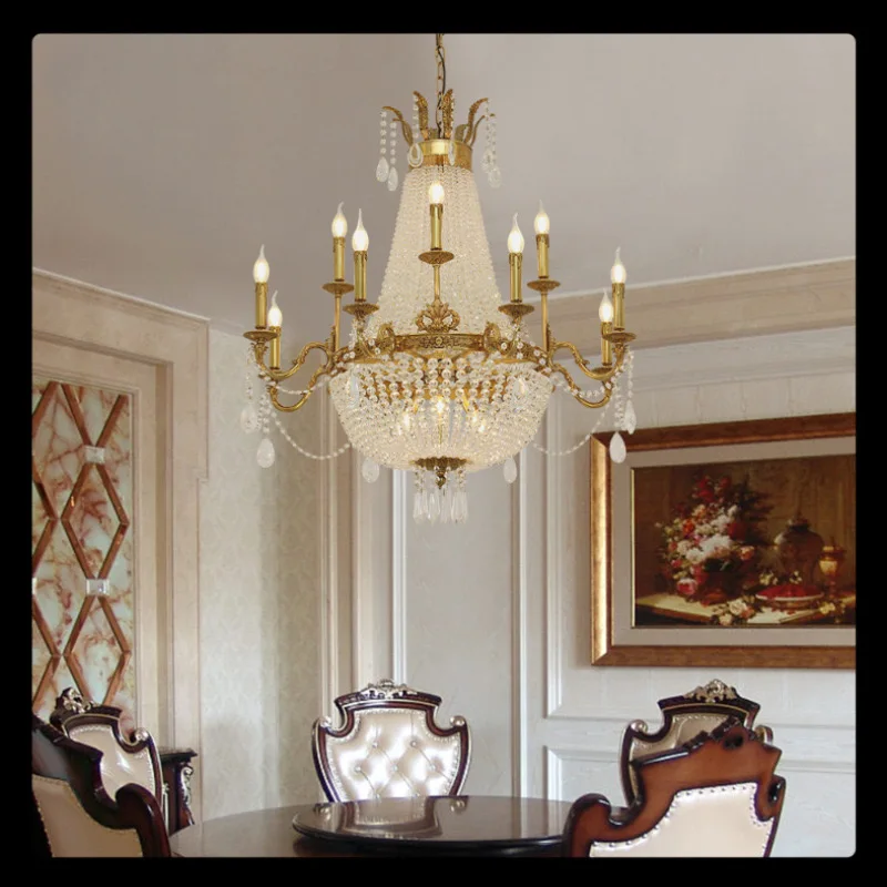 European Foyer Bowl Gold Hanging Lamp E14 Candle Light Dome Modern Luxury Crystal Chandelier For Living Room