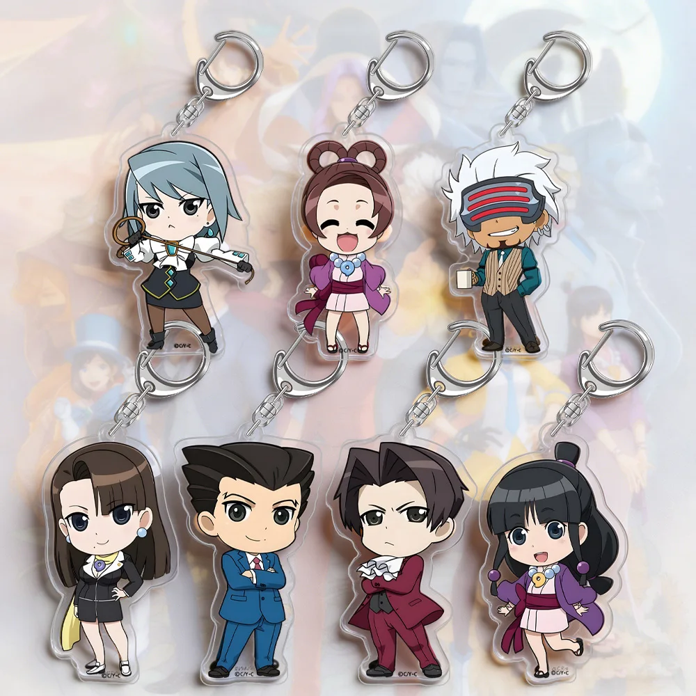 Llavero de acrílico de Ace Attorney: Phoenix Wright, Maya Fey, Miles Edgeworth, Mia Fey, Diego Armando, Harumi Ayasato, Franziska von Karma