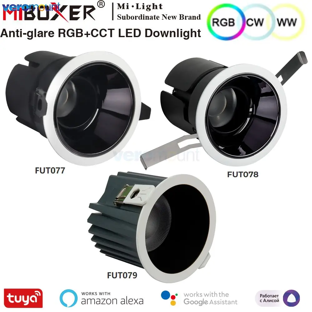 

MiBoxer 9W Deep Anti-glare LED RGBCCT Downlight AC 220V with Dirver 2.4G Wireless Remote Optional Tuya WiFi APP Voice Control