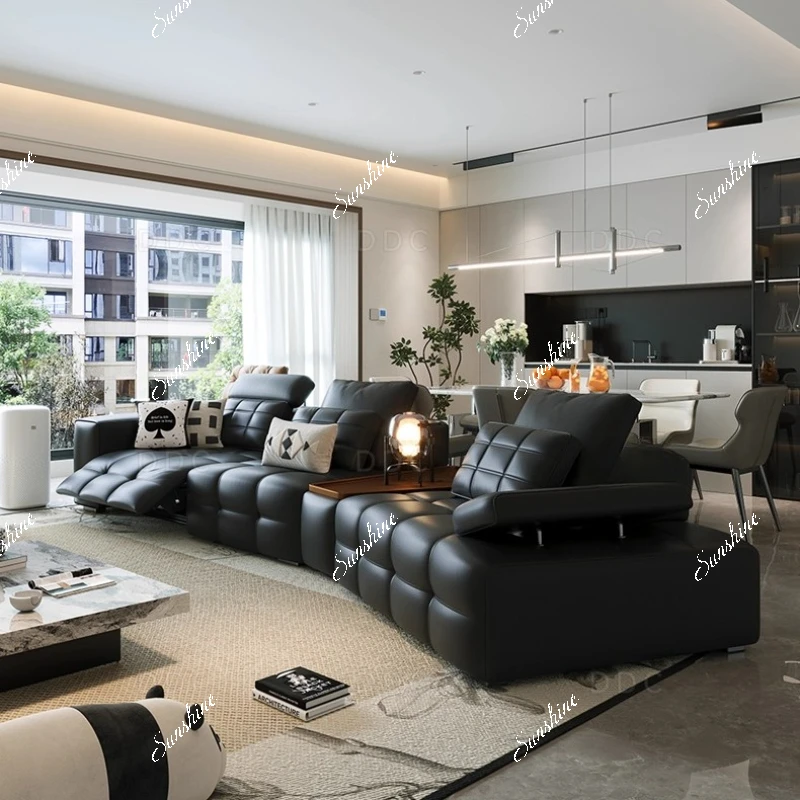 

Italian light luxury adjustable electric function large apartment curved leather sofa