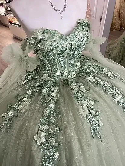 Angelsbride Sage Green brokatowa suknia balowa z koralikami suknie na Quinceanera 2025 meksyk urodziny Vestidos De 15 Quinceañera