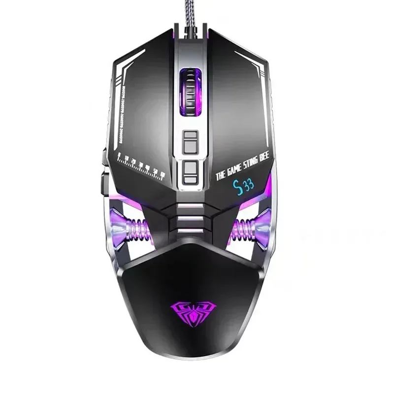 AULA S33 Wired Metal Base Computer Mouse RGB2400DPI Low Latency Human Physics Gaming Mouse PC Laptop Gaming Office Accessories