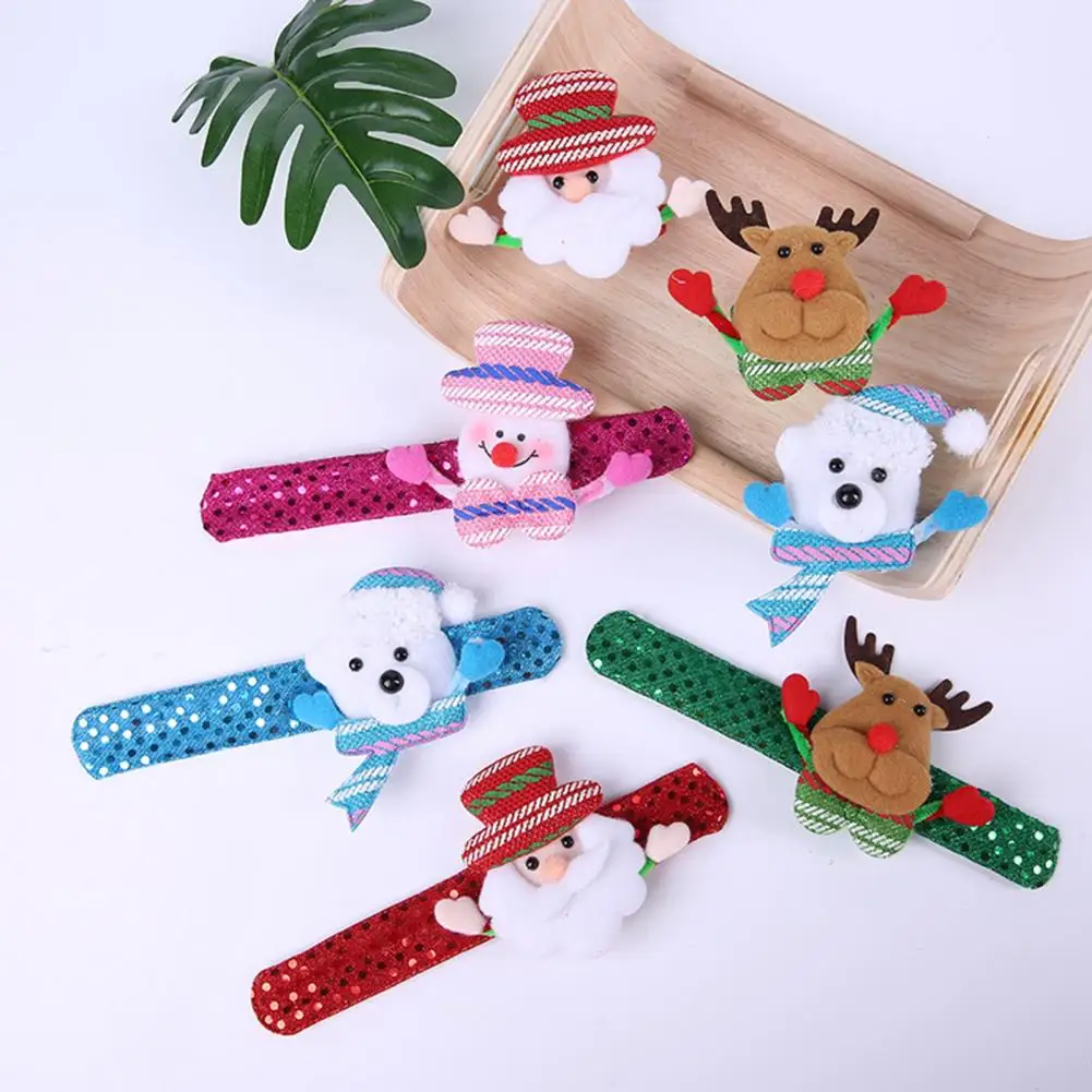 Xmas Slap Bracelet Led Christmas Slap Bracelet with Glowing Santa Claus Snowman Reindeer Bear Doll Adjustable Band for Kids