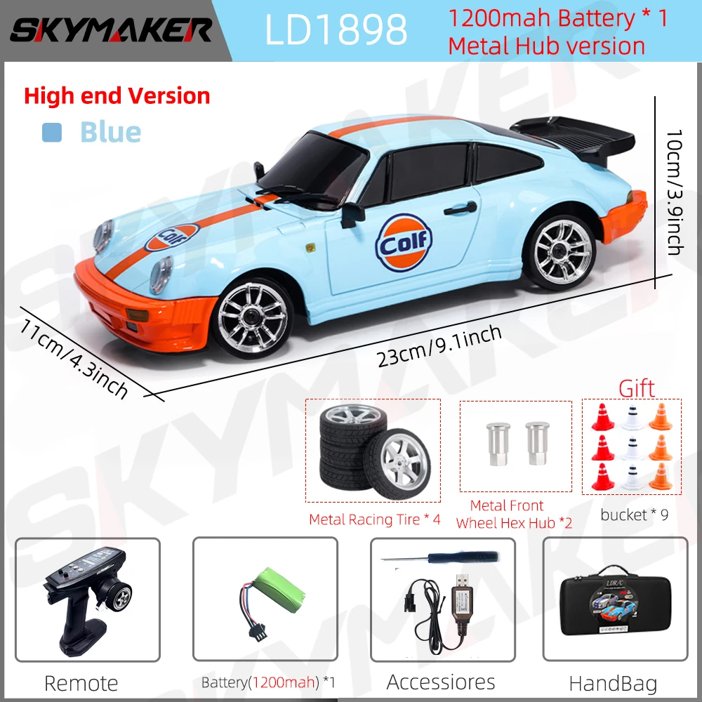 Skymaker LDRC 1/18 RC Drift Auto LD1898 911 Modus 2,4 GHz met Gyroscoop on-Road Legering Body Shell Racewagen voor Kinderen Geschenken