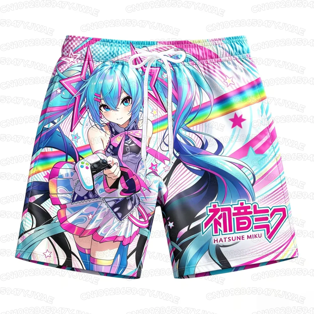 Sommer-Strandshorts für Herren und Damen mit Schnelltrocknender Funktion, Urlaubs- und Hawaii-Shorts mit Cartoon Hatsune Miku Aufdruck – Detail 5