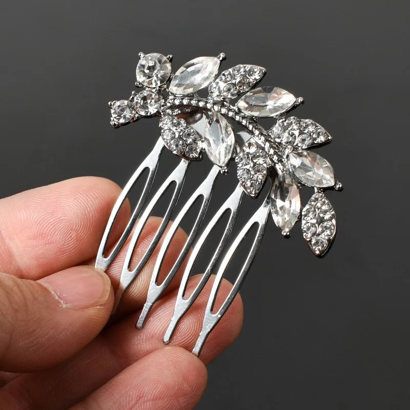 Crystal Leaves Hair Pins Clips Combs  for Women Bride Hair Jewelry Wedding Hair Accessories Rhinestone Party Hairpin Headpiece