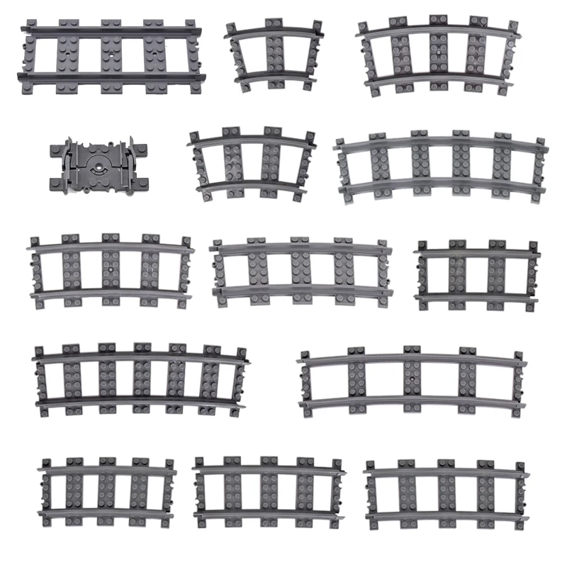 MOC Creative Expert Ideas City Train Straight Curved Flexible Tracks Starter Collection Rails Bricks Building Blocks DIY Toys