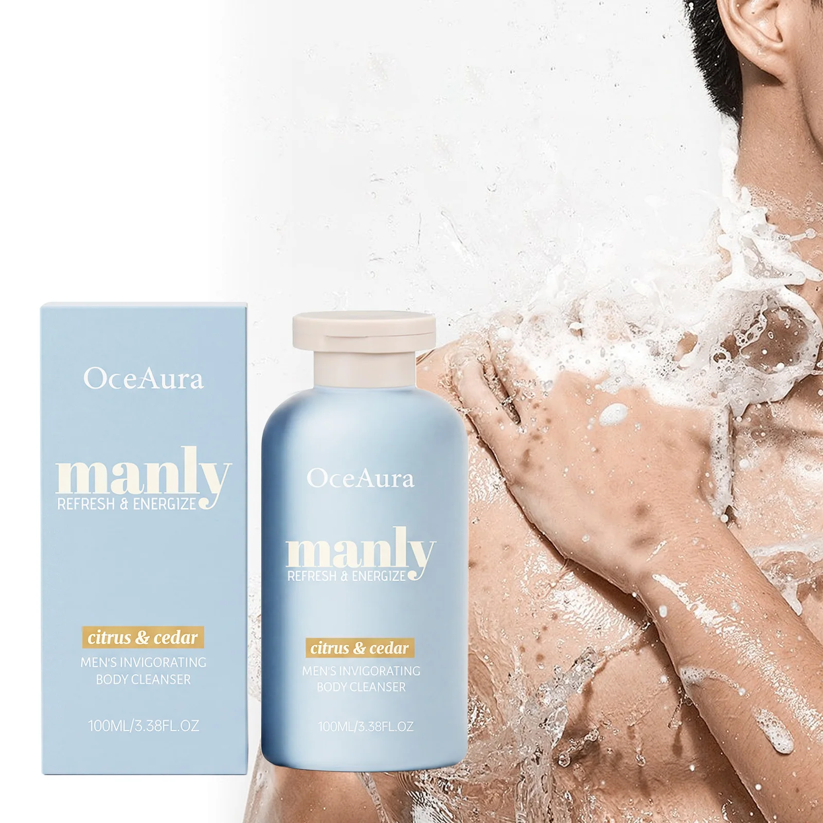 OceAura Men Invigorating Body Cleanser, Citrus & Cedar Scent Shower Gel, Gentle Cleansing Smooth Body Wash, Easy Rinse